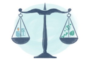 Finance à impact, illustration d'une balance